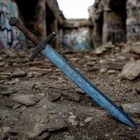 abandonado espada en un solitario callejón foto