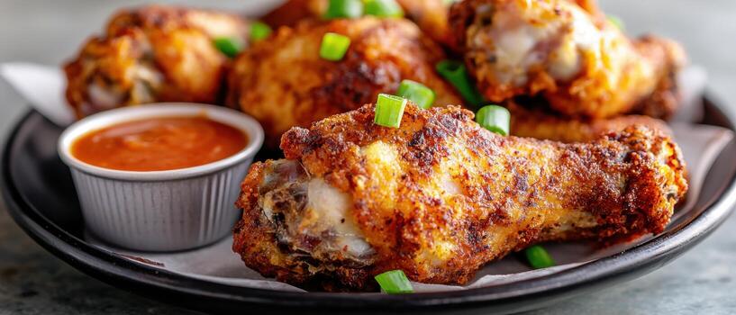 delicioso frito pollo con inmersión salsa foto