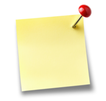 Yellow paper note with push pin isolated on transparent background png