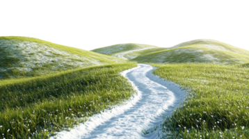 Trail in a green meadow covered with snow isolated on transparent background png