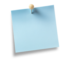 Blue paper note with push pin isolated on transparent background png