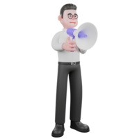 3D Model Cartoon Producer. A male Producer stands up while talking to the loudspeaker aid he is holding. Professional Illustration png