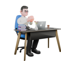 3D Producer Design. A male producer sits with both hands clasped on the table. Director Model png