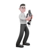 Film Studio Producer. A male producer stands facing the left while both hands hold an analog camera. Cartoon 3D Model png