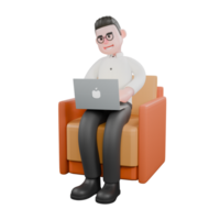 Film Studio Producer. A male producer sits on his lap with both hands typing on the keyboard with a focused expression. 3D Style png