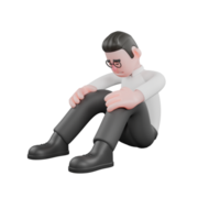 Creative Producer Cartoon. A male producer sat on the floor with his head down and then with both legs in front slightly bent and both hands touching his knees, his expression was sad. Movie Style png
