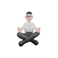 3D Movie Scene Producer. A male producer sits on the floor cross-legged with both hands on his knees as if meditating. Professional Illustration png