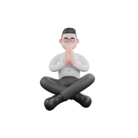 3D Movie Scene Producer. A male producer sits on the floor cross-legged with both hands clasped together as if meditating. Professional Illustration png
