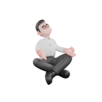 3D Movie Producer Cartoon. A male producer sits on the floor cross-legged with both hands open with an OK symbol on his knees as if meditating. Studio Style png