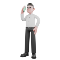 Creative 3D Producer. a male producer stands with a phone to his ear while his left hand is on his waist. Cartoon Style Illustration png