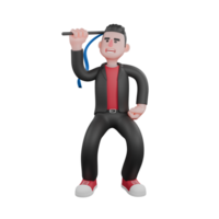 3D Choreographer in Animation. A male choreographer stands with one hand on his hip, the other holding a wand with a blue string, serious expression. Dance Star png