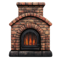 Brick fireplace isolated on transparent background png