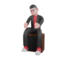 Dance Artist Character. A male choreographer sits in front of a loudspeaker with both hands clenched on his knees with a focused expression. 3D Choreographer Design png
