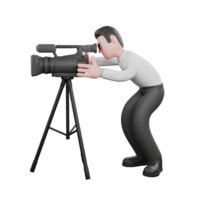 Animated Cartoon Producer. A male producer is squatting looking at the camera to the left. 3D Illustration png