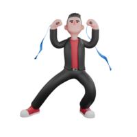 Cartoon Dance Dancer Character. A male choreographer stands with both hands raised while holding a magic wand with a blue string with a powerful expression. 3D Choreographer png