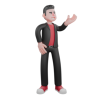 Dance Creator Cartoon. a male choreographer stands with one hand on his waist as if he is talking with an enthusiastic expression. 3D Choreographer Character png