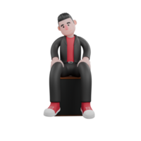 3D Dance Choreographer Character. A male choreographer sits on a loudspeaker with his hands on his lap with his head slightly tilted, a gentle smile. Cartoon Performer png