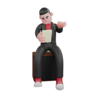 Choreographer 3D Model. a male choreographer sits on the loudspeaker while reading a paper with a serious expression. Dance Performer Character png