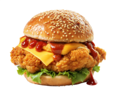Big Double Cheeseburger with Chicken Cutlet Isolated on a Transparent Background Generated by AI png