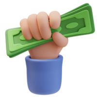 3D Icon Hand Squeezes Green Money Banknote Dollar Sign. Money Finance Concept. 3D Illustration Design for Website or Mobile App png