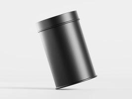 A black metal container sitting on a white surface photo