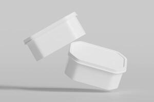 Plastic Tin box for food, ice cream container packaging isolated on gray background 3D rendering illustration photo