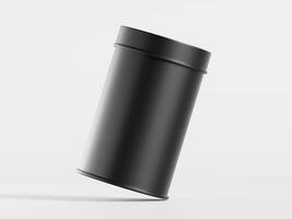 A black metal container sitting on a white surface photo