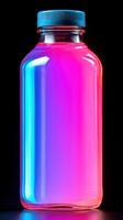 Vibrant bottle with colorful liquid against a dark background, ideal for creative projects. photo