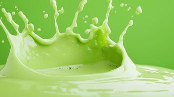 Vibrant splash of avocado on a bright green background, showcasing freshness. photo