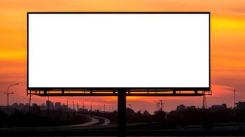 Empty billboard with a sunset background, perfect for advertising space. photo