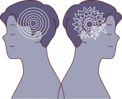 Comparison of men with healthy psychological state and bipolar disorder causing brain damage. Psychological differences normal and sick patients with symptoms of schizophrenia and cognitive impairment png