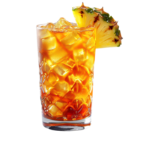 Fresh pineapple juice and tea water and slices fruit with ice cube in clear glass object clip art and element png