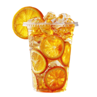 Fresh orange juice water and slices lemon with ice cube in plastic glass object clip art and element png