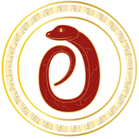 Chinese 2025 Red New Year Zodiac Asia Snake with Gradient Circle Gold Ornament png