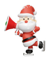 Santa Claus playing ice skating holding megaphone isolated. merry christmas, festive new year concept, 3d render illustration png