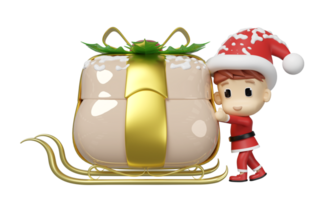 Santa Claus pushing sleigh with gift box isolated. merry christmas and festive new year concept, 3d illustration render png
