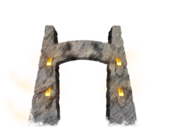 Stone portal burning in the dark with mysterious flames png