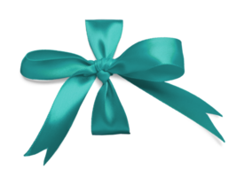Teal Silk Ribbon Tied in a Bow Ready for Your Present. Transparent . png