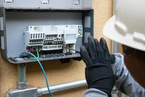 Cleaning and Maintenance of Solar Energy Inverter Equipment. photo