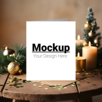 Greeting Card Mockup on Table with New Year Celebration Theme psd