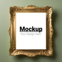 Gold Frame Mockup on a Soft Green Background psd