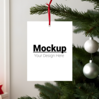 Elegant Greeting Card Display on a Christmas Tree Branch psd