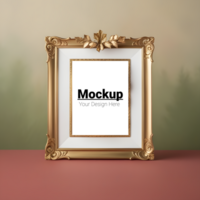 Gold frame mockup on a soft green background psd