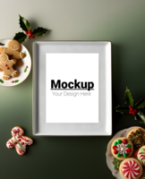 Table Setting with Frame and Delicious Christmas Sweets psd