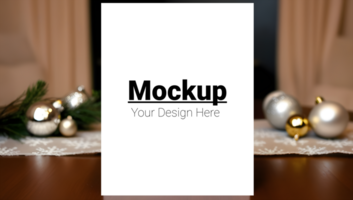 Mockup of a greeting card on a table on a New Year background psd