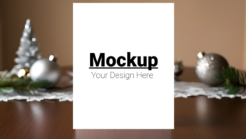 Mockup of a Greeting Card on a Table with New Year Background psd