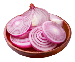 Sliced Red Onion in Wooden Bowl with Concentric Layers png