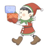 cartoon elf holding a gift box png