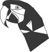 stylized black and white illustration of a parrots head showcasing its bold features and distinct vector