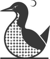 stylized black and white illustration of a bird with a crescent moon vector
